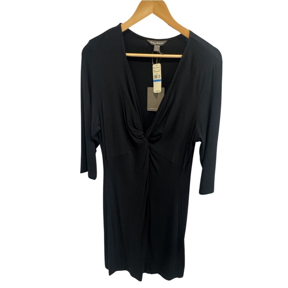 Tommy Bahama Tami Twist Knot Dress Black XL 16 NWT 3/4 Sleeve V Neck Cocktail